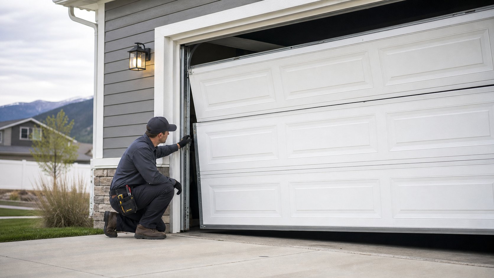 Garage door off-track repair inspection in Denver